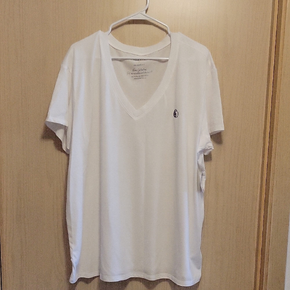 torrid White V-Neck Short Sleeve Tee with Small Navy Logo